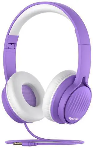 TuneFlux Upgraded Kids Headphones, Wired Toddler Headphones, 85dB Limited Volume On Ear Headphones, Portable Foldable Design, Stereo Sound Kids Headsets for School/Tablet/Travel-Purple