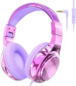 QearFun Kids Headphones Wired with 85/94dB Volume Limit, Foldable On-Ear Headset with Microphone & Audio Sharing Port for School, Travel, Tablet, iPad - for Boys & Girls