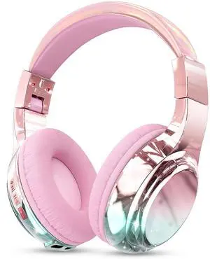 QearFun Kids Bluetooth 5.3 Headphones, Wireless Metallic Gradient Headset, Lightweight Foldable On Ear Headphones with Aux Cord, Fast Charging, Built-in Mic, for School/Travel/Tablet/iPad
