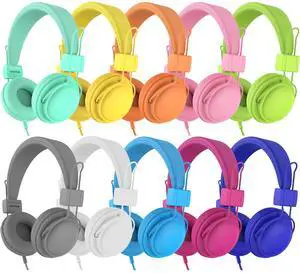 AILIHEN Kids Headphones Bulk 10-Pack for School Classroom K-12, On-Ear Wired Headsets with Microphone & 85dB Volume Limited & Sharing, 3.5mm Jack for Chromebook, Computer, Laptop (Multicolor)