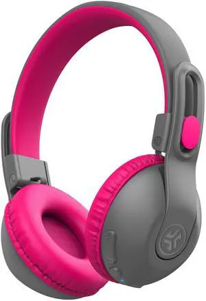 JLab JBuddies Studio 2 Wireless +Wired On-Ear Kids Headphones, Grey/Pink, 65+ Hour Battery Life, Volume Safe, Volume Limiter, Folding, Adjustable, Noise Isolation, with Mic