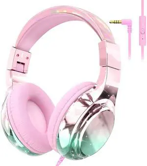 QearFun Kids Headphones Wired with 85/94dB Volume Limit, Foldable On-Ear Headset with Microphone & Audio Sharing Port for School, Travel, Tablet, iPad - for Boys & Girls