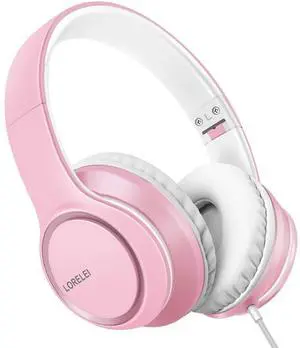 LORELEI X8 Over-Ear Wired Headphones with Microphone with 1.45m-Tangle-Free Nylon Line&3.5mm Plug,Lightweight Foldable & Portable Headphones for Smartphone,Tablet,Computer,Mp3/4(Pearl Pink)