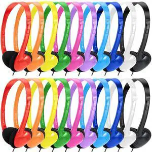 MKDTNJT Bulk Earbuds Headphones 50 Pack for Kids School Classroom,Wholeslae Wired Adjustable On Ear Earphones Class Set for Students Children Toddler Teens Boys Girls and Adult (HTC002,Multi Color)