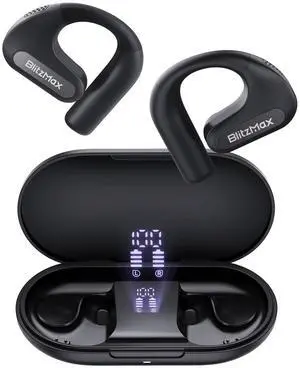 Open Ear Headphones Call Noise Cancellation, Comfort Wear, Enhanced Bass, True Wireless Earbuds for LED Power Display, 60H Playtime, Bluetooth 5.3, IPX5 Running Working