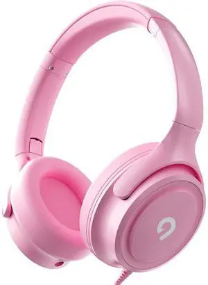 ADOOPE Kids Headphones with Cord-3.5mm Jack 85/94dB Safe Volume Control Built-in Microphone On-Ear Headphones for Kids/Teens/Girls/School/Travel/3.5mm Devices(Pink)