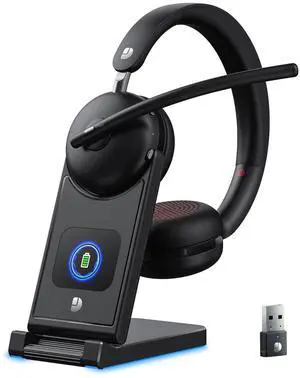 Dytole Wireless Headset with Mic for Work-Bluetooth 5.3 Headset with Noise Cancelling, Wireless Headsets with 65Hrs Battery & 10Min Fast Charge, Smart Dock with Digital Display for PC/Computer/Teams