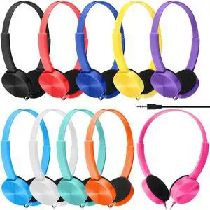 Fabbay 10 Pack School Headphones with Microphone - Adjustable On Ear Headphones, Colorful Wired Earphones with Mic for Students, Classroom, Libraries, Laboratories