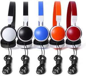 Keewonda Bulk Headphones Wired for Classroom, Wholesale 5 Pack School KW-X05M Multi Colored Foldable Computers Headphones for Kids Students Children Teen Adults