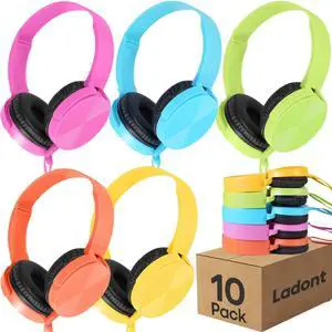 Ladont 10 Pack Bulk Headphones for Classroom, Kids Wired Headphone for School Students K-12, Affordable Classroom Headphones, Multi Color On-Ear with 3.5mm Plug,Perfect for Schools/Libraries/Museums