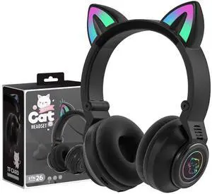 YUSONIC Cat Ear Bluetooth Headphones,Toddlers Kids Wireless Headphones for Boys Girls  Fire Tablet/Laptop/Pad/School (Black)