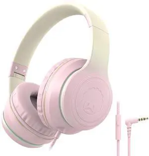 rockpapa L22 Wired Headphones for Kids Girls Boys Women with Microphone, Foldable Stereo 3.5mm Corded Headphones for School Classroom Chromebooks Computer Laptop Phone Airplane (Pink)
