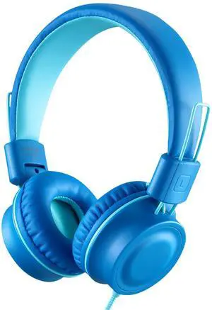 iRAG J01 Kids Headphones Foldable Stereo Tangle-Free 5ft Long Cord 3.5mm Jack Plug in Wired On-Ear Headset for iPad/ Kindle Fire/Toddler/Boys/Girls/School/Laptop/Tablet(Ocean Blue)