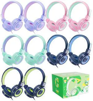 iClever Kids Wired Headphones Bulk 10-Pack for School K-12 & Teachers, Bending Resistance Durable, 94dBA Safe Volume, Stereo Sound 3.5mm Jack Headphones with Cord for Kids Boys Girls Student/Tablets