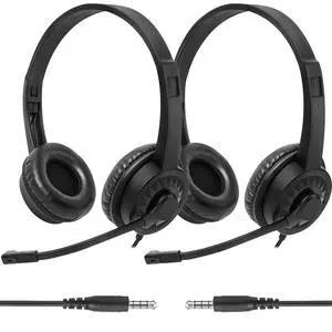 XOSDA 2 Pack Bulk Headphones with Microphone for Classroom Kids, On-Ear Wired Computer Headset with Rotating Mic for School Students K-12 Chromebooks PC Laptop Office Meetings