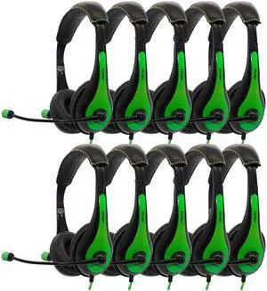 Avid AE-36 Green On-Ear Stereo Headphones with Boom Microphone (10-Pack)