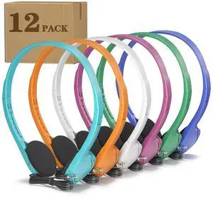 Keewonda School Headphones 12 Pack Multi Colors, Bulk Wired Disposable Kids Headphones for Classroom Students Individual Package