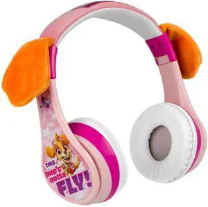 eKids Paw Patrol Kids Bluetooth Headphones, Wireless Headphones with Microphone Includes Aux Cord, Volume Reduced Kids Foldable Earphones for School, Home, or Travel (Skye)
