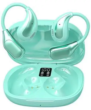 MSHUKCOE Open Ear Wireless Bluetooth Headphones, Sport Over Headset Built-in Mic, LED Display, Touch Control Earphones, IPX5 Waterproof for Sports Running Driving Cycling (Green)
