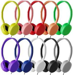 Maeline Kids Headphones Bulk 10-Pack for School Classroom K-12, On-Ear Wired Headsets for Library, Airplane, Online Learning, Travel, 3.5mm Jack for MP3 Player, Phone, Computer, Laptop - Multicolor