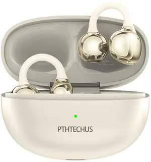 PTHTECHUS Open Ear Clip Headphones, Bluetooth 5.4 with ENC Audio Wireless Earbuds, 40 Hours Playback, Noise Cancelling Calls, Stable Fit Wireless Open Earphones Compatible with iPhone, Android (White)