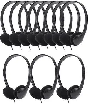 QWERDF Bulk Headphones Classroom 12 Packs Kids Wired Student Earphones for School (12pcs Black Headphones in Individual Bags)