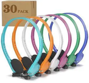 Keewonda Classroom Headphones Bulk 30 Pack, Wired Disposable Kids Headphones for School Teen Computers Laptops Chromebook Mixed Color(No Microphone)