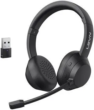 LEVN Wireless Headset, Bluetooth Headphones with Mic for Work(Noise Cancelling), 65 Hours Woktime & Mute Button,Wireless Headset for Work from Home/Office/Call Center/PC/Computer/Laptop/Teams