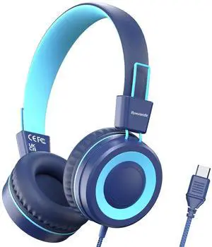 Bywulanda USB Type C Kids Headphone for School, 94dB Safe Volume Limited, Foldable Stereo Sound Tangle-Free Type C Cord, On-Ear Headphones for Boys/Girls/Students/Tablet/Travel