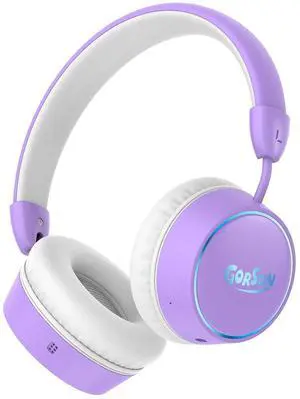 Kids Bluetooth Headphones, 85dB Volume Limited, 68 Hours Playtime, Bluetooth 5.4, Colorful LED Lights Kids Headset Wireless with Microphone, Toddler Headphones Birthday Gift for 1-13 Year Olds-Purple