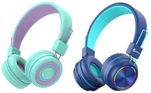 iClever BTH02 & BTH03 Kids Bluetooth Headphones Bundles, Bluetooth 5.4, Type C Fast Charging, Safe Volume, Stereo Sound Mic, On Ear Kids Wireless Headphones for iPad Airplane