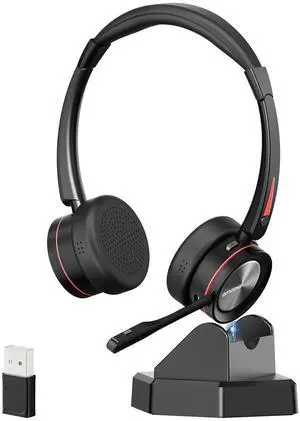 ENC Stereo Wireless Headset with Microphone for PC, BT V5.2 Computer Headset with Noise Cancelling Mic, USB Dongle & Mute Button for Office Work/ Cell Phones/Driver/Call Center/Teams/Zoom/Meeting
