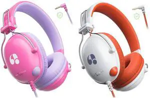 awatrue [Pink-Purple+White-Orange] Kids Headphones,Wired Toddler Headphones with Volume Limit(74/85dB),Lightweight & Comfortable Stereo Childs Headset,3.5mm Jack,Cute Q-Style Durable On-Ear Headphone