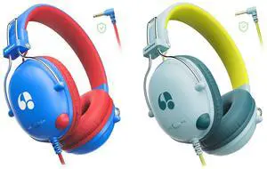 awatrue [Blue Red+Green Yellow] Kids Headphones,Wired Toddler Headphones with Volume Limit(74/85dB),Lightweight & Comfortable Stereo Childs Headset,3.5mm Jack,Cute Q-Style Durable On-Ear Headphone