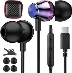 USB C Headphones for iPhone 16 15 Pro Samsung S24 Ultra S23 FE Z Flip5, Type C Wired Earbuds with Microphone Noise Isolation in-Ear Headset Stereo USB-C Earphones for Google Pixel 8 7 6 OnePlus
