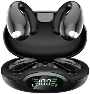 ShuQiaoSi Open Ear Clip on Headphones, Wireless Earbuds Bluetooth 5.3 Sport Earphones Built-in Mic with Ear Hooks Ear Buds, Waterproof Design for Running Fitness, Sports, Cycling, Driving