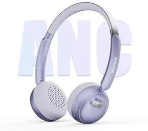 Sirius Wireless Retro Headphones, Bluetooth 5.4, 70H Playtime, ANC/ENC Active Noise Cancelling Reduction On-Ear with Microphone, Throwback 80's/ 90's Design-Purple