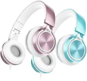 AILIHEN Kids Headphones, Headphones for School Girls Wired On-Ear Headsets with Microphone for Chromebook Laptop Computer, Foldable Adjustable Teen Headphones, Tangle-Free, 3.5mm Jack-2Pack