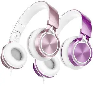 AILIHEN Kids Headphones, Headphones for School Girls Wired On-Ear Headsets with Microphone for Chromebook Laptop Computer, Foldable Adjustable Teen Headphones, Tangle-Free, 3.5mm Jack-2 Pack