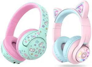 iClever BTH27 & BTH13 Kids Bluetooth Headphones Bundles, USB C Fast Charging, Safe Volume,Kids Headphones for iPad/Tablet/Travel/School