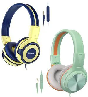 SIMOLIO Stereo Wired Headphones Teens Adult Kid Youth w/Mic & Volume Control & Volume Limited & Share Port & 3.5mm Jack, Safe Volume Durable Foldable Headset for Online School Gaming PC Laptop Travel