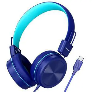 Cowyawn USB Type C Kids Headphones for School, 94dB Volume Limited, Kids Headphones with USB C Cord, HD Stereo Sound, Foldable Lightweight On-Ear Wired Headphones for Kids/Children/Teens/Boys