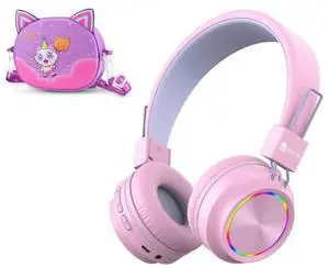 iClever BTH03 Pink Kids Bluetooth Headphones & Headphones Case Bundles