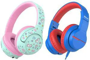 iClever BTH27 & HS19 Kids Headphones Bundles, Safe Volume,Kids Headset for iPad/Tablet/Travel/School