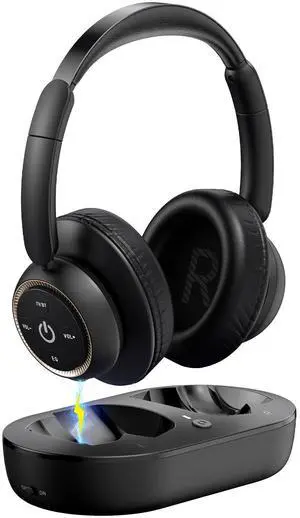 ZUPVIY Wireless Headphones for TV Watching, TV Headphones Wireless for Seniors with Transmitter Charging Base, Support Optical,AUX,RCA and USB, High Volume No Audio Delay, Plug and Play, BKGD