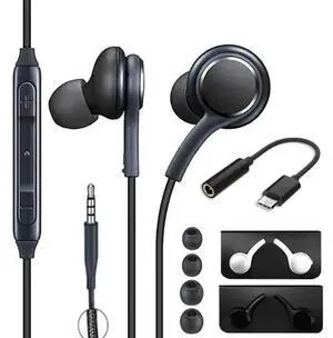 Headset Nylon Braid Stereo Sound Headphone 3.5mm Earphone for Samsung s10 s8 s4 s6 Earphone + Conector Type C to Auxilary Cable (White)