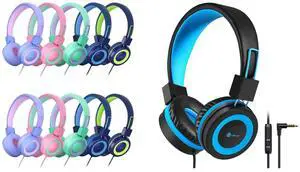 iClever HS14 Kids Headphones for School Bundles, Tangle Free, 3.5mm Jack, HD Stereo, Folable Kids Headphones with Cord for Classroom/Student/Tablets/Laptop