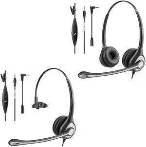 Wantek Binaural/Single Cell Phone Headset with Microphone 3.5mm to 2.5mm Noise Cancelling for Wired Computer Headset for Zoom Skype, Office,Business, Call Center