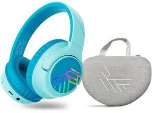 PowerLocus Bobo Blue Kids Headphones with Premium Fabric Carry Case
