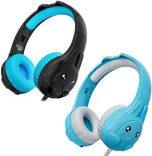 ZIUMIER Kids Headphones, with Microphone, 80/90dB Volume Limiter, Audio Sharing Port, Toddler Headphones for School Travel, 2Packs Black and Blue